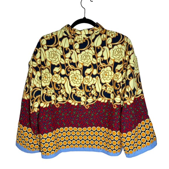 BUCKET LIST Mixed Print Boxy Button Down Top - Picture 2 of 6